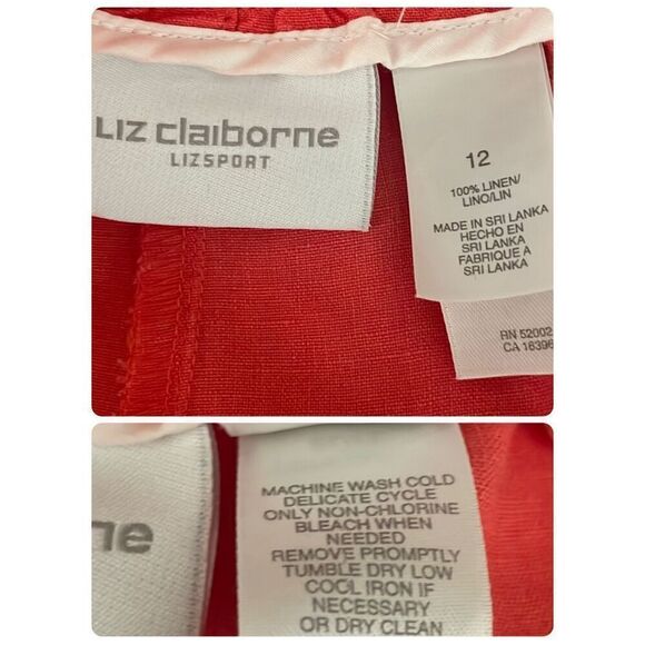 Liz Claiborne LizSport 100% LINEN High Rise Wide Leg Pants Coral Pink 12 - Picture 8 of 11